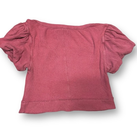 Free People We The Free Molly Crop Button Front Puff Short Sleeve Scoop Neck XS - Picture 7 of 9